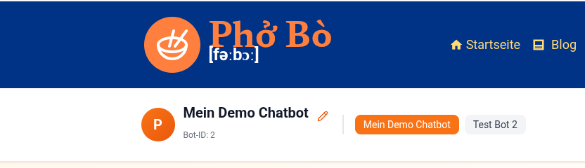 Dashboard Header mit Bot-Name und Credits