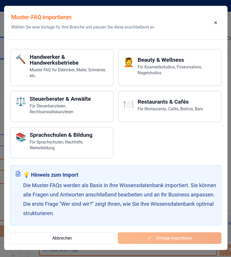 FAQ-Templates importieren